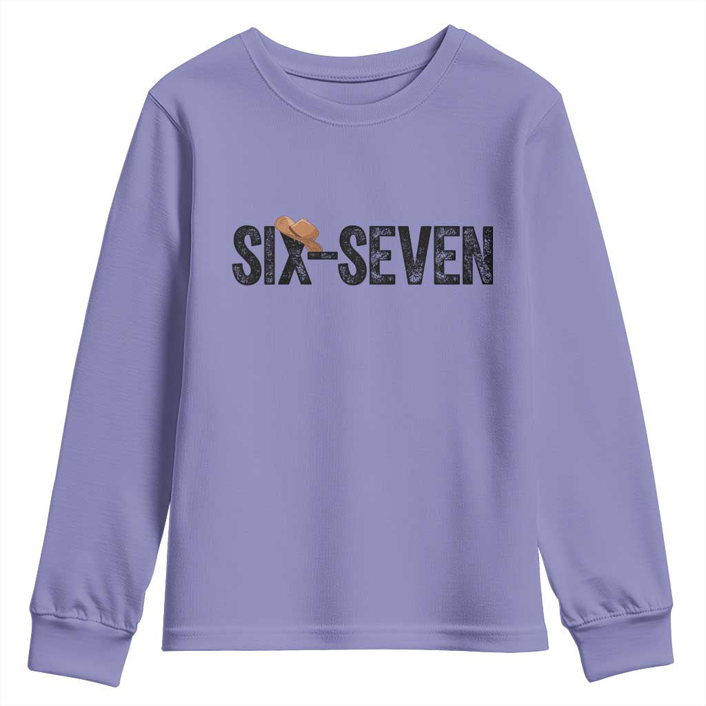 Six Seven Meme Gen Alpha Cowboy Hat Youth Sweatshirt Funny Western Gift TS12 Violet Print Your Wear