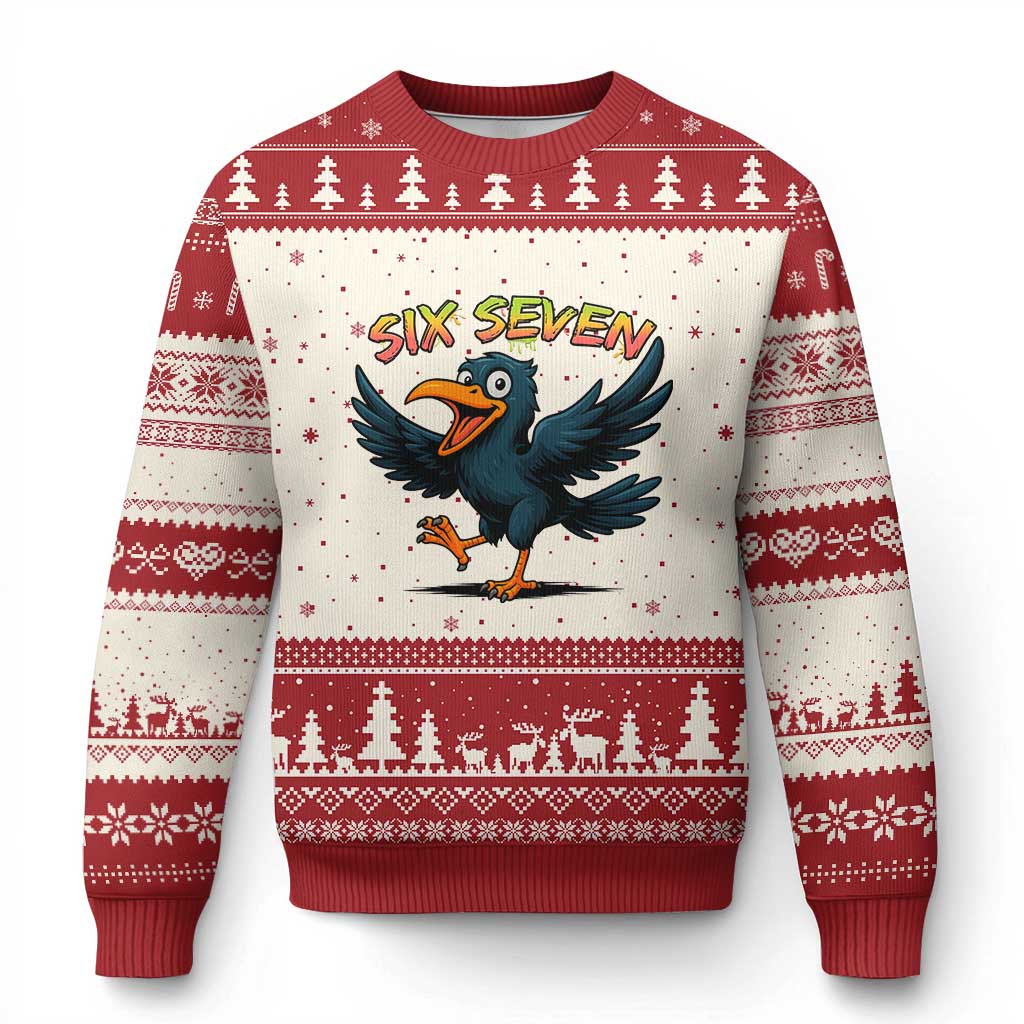 Funny Raven Six Seven Meme Trending Gift Ugly Christmas Sweater TS12 Beige Red Print Your Wear