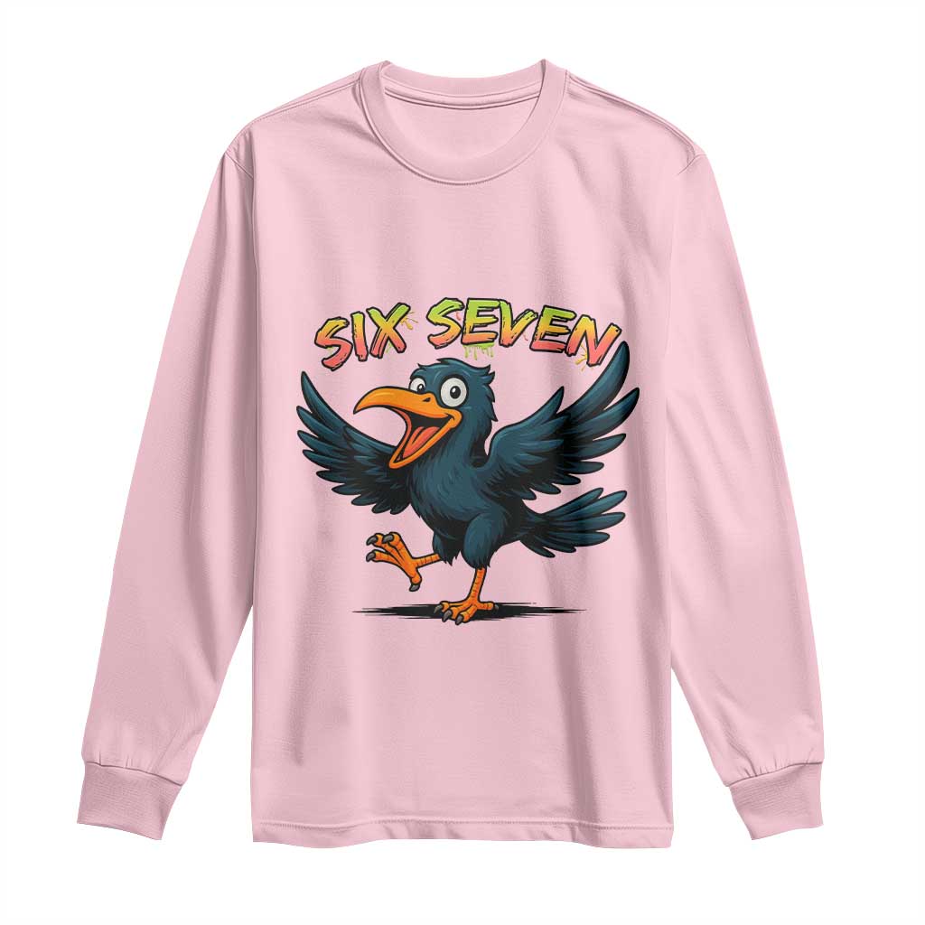 Funny Raven Six Seven Meme Trending Gift Long Sleeve Shirt TS12 Light Pink Print Your Wear