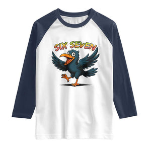 Funny Raven Six Seven Meme Trending Gift Raglan Shirt TS12 White Navy Print Your Wear