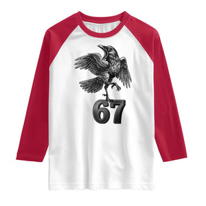 Funny Raven Brainrot Six Seven Meme Gift Raglan Shirt TS12 White Red Print Your Wear