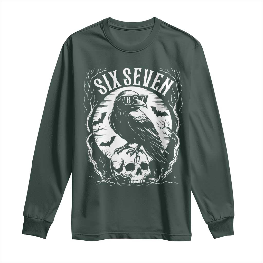 Gothic Raven Brainrot Six Seven Long Sleeve Shirt Gen Z Alpha Gift TS12 Dark Forest Green Print Your Wear