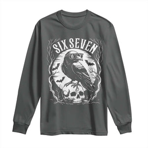 Gothic Raven Brainrot Six Seven Long Sleeve Shirt Gen Z Alpha Gift TS12 Dark Heather Print Your Wear