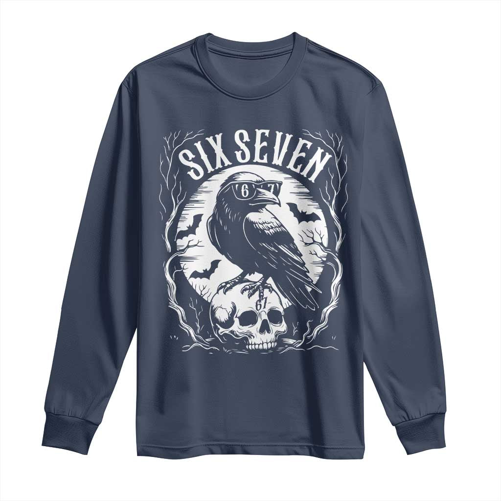 Gothic Raven Brainrot Six Seven Long Sleeve Shirt Gen Z Alpha Gift TS12 Navy Print Your Wear