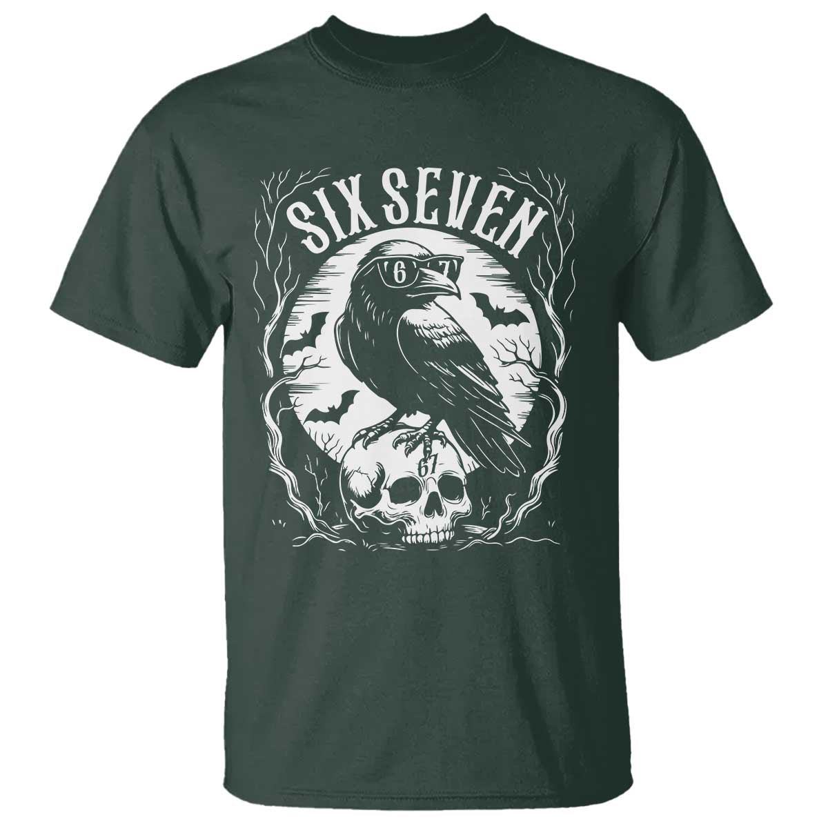 Gothic Raven Brainrot Six Seven T Shirt Gen Z Alpha Gift TS12 Dark Forest Green Print Your Wear