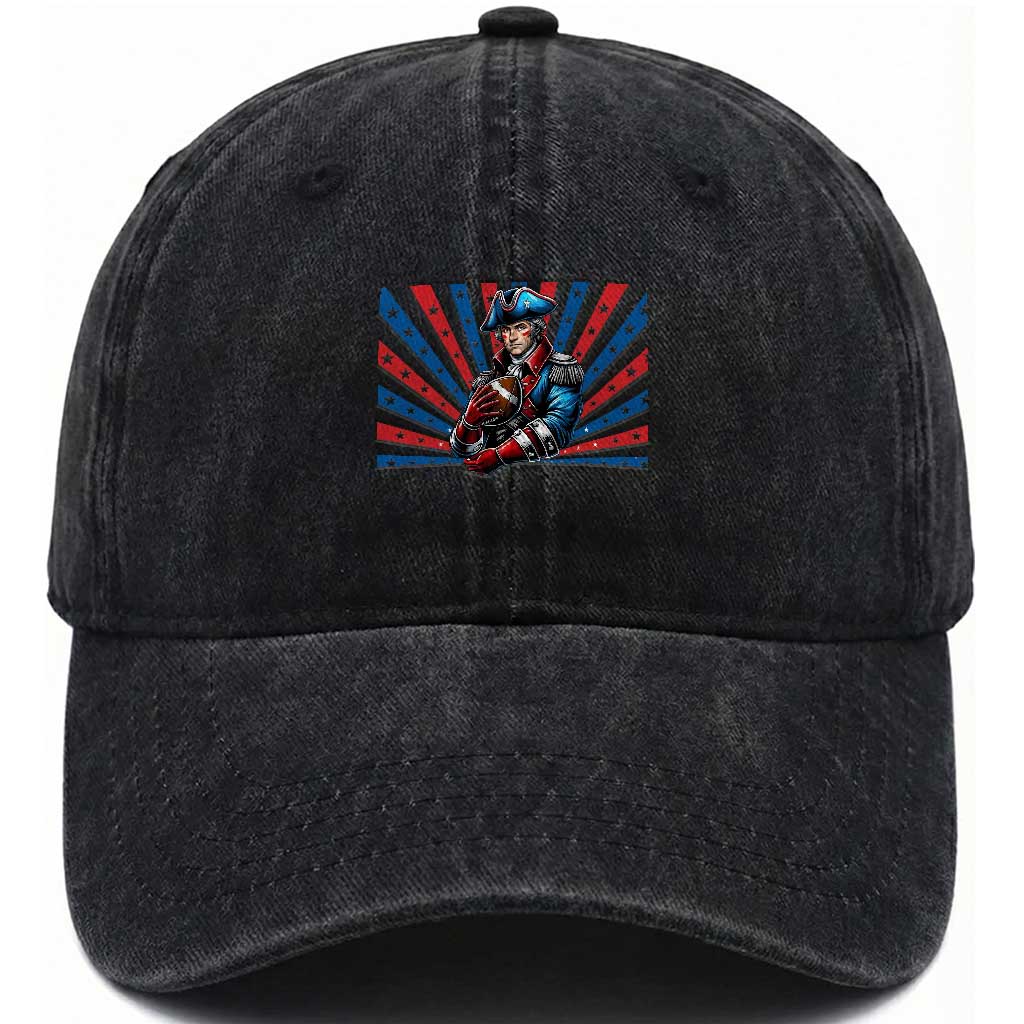 Vintage George Washington Football Washed Cotton Baseball Cap NE Pride Gift TS12 Print Your Wear