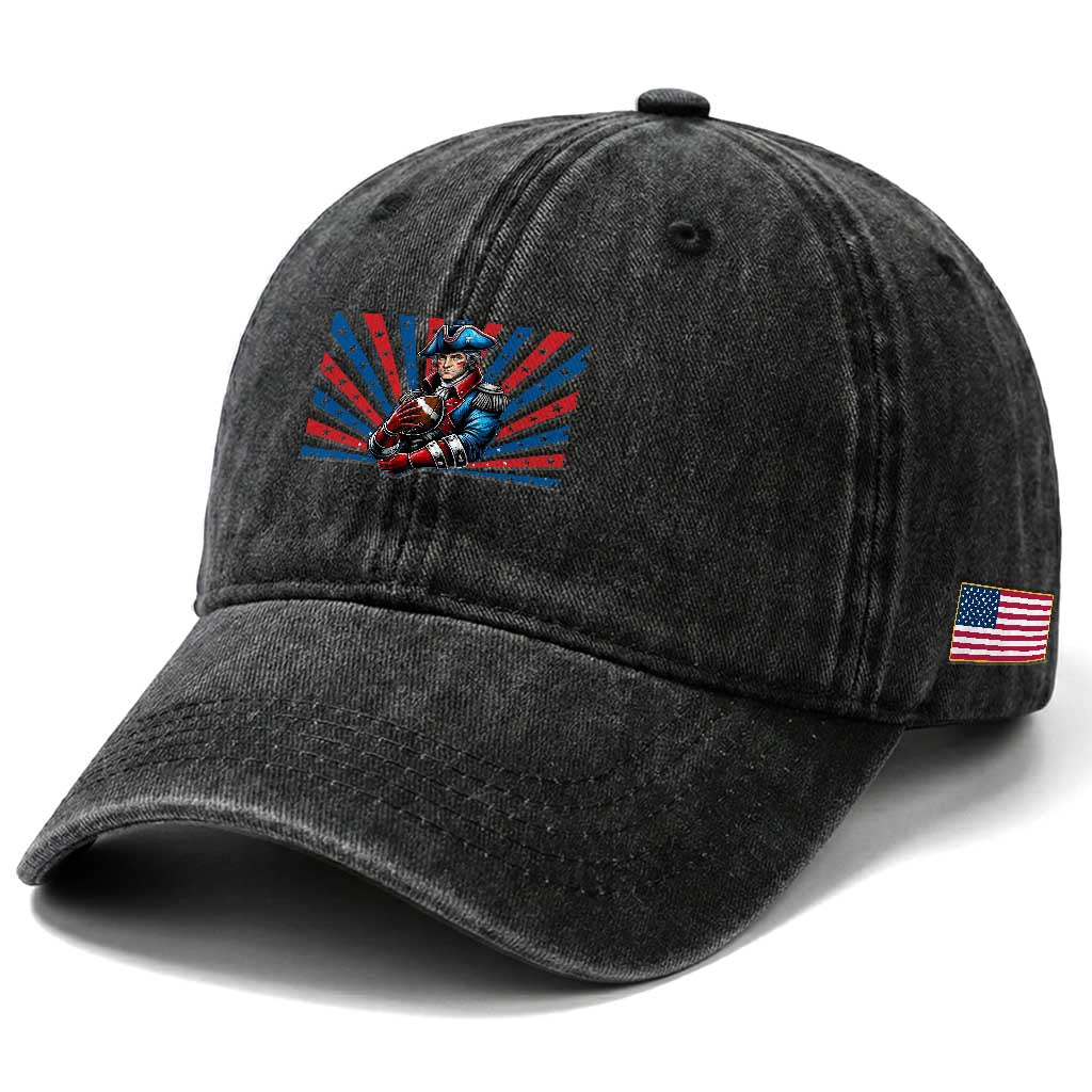 Vintage George Washington Football Washed Cotton Baseball Cap NE Pride Gift TS12 Print Your Wear
