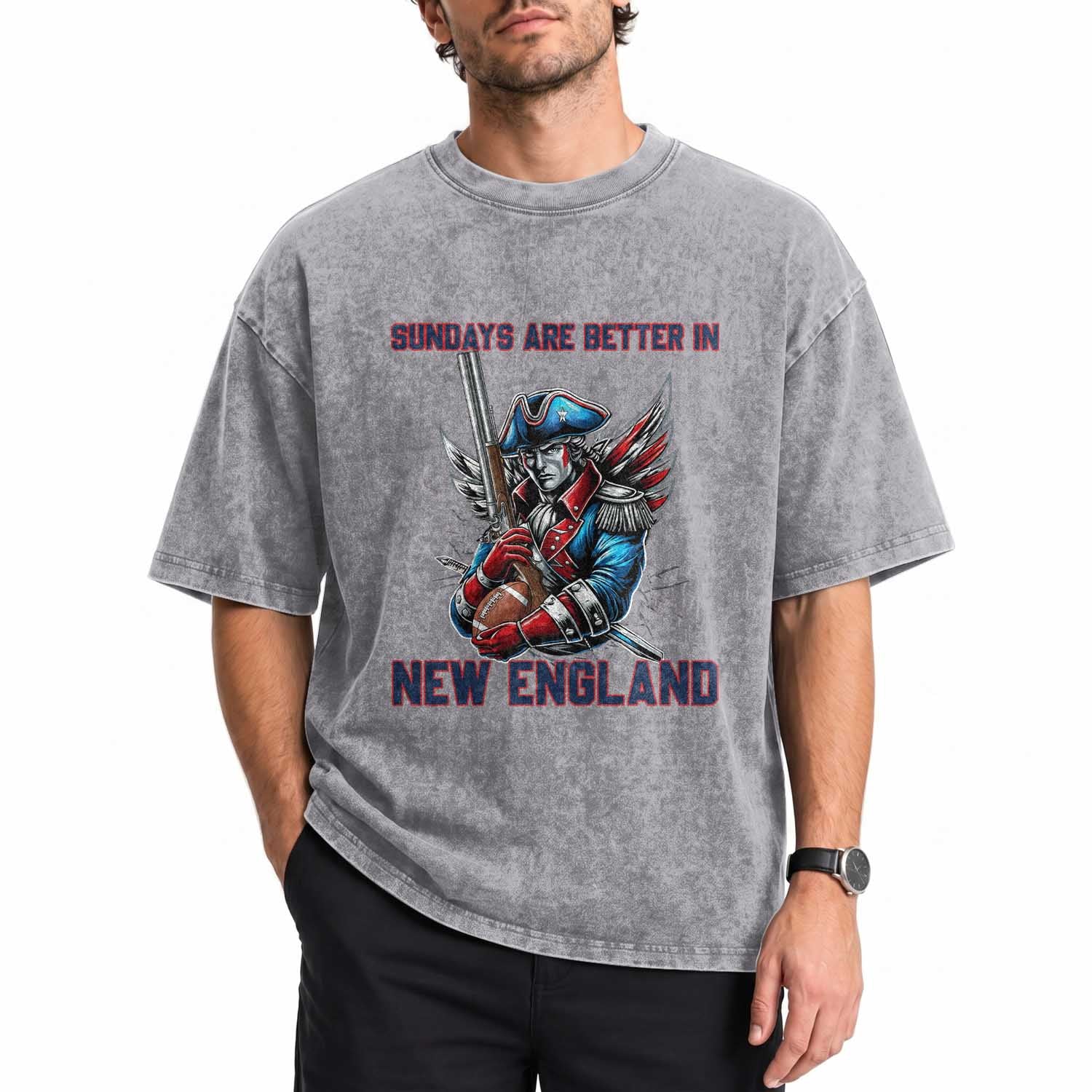 Funny George Washington Football Lover Gift Washed Cotton T-Shirt Sundays Are Better In New England