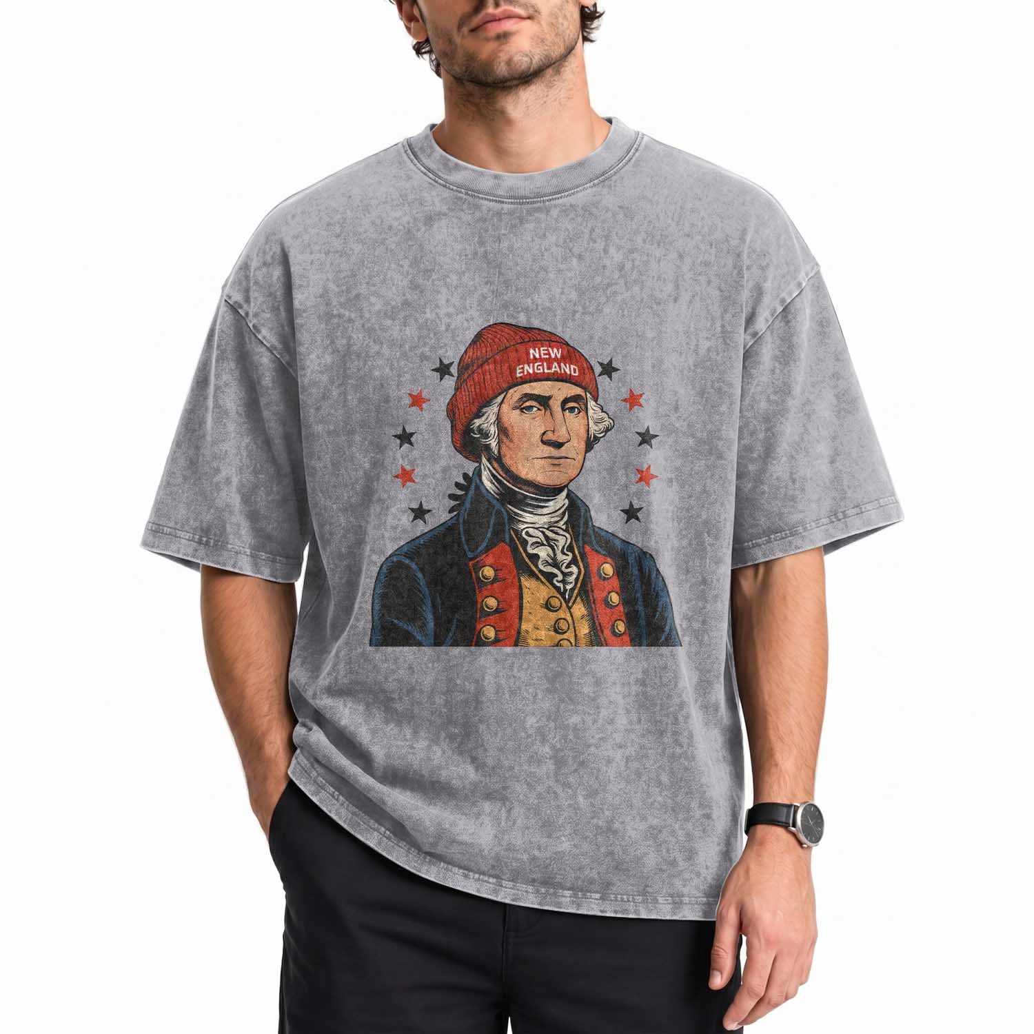 George Washington NE Football Fan Washed Cotton T-Shirt Vintage Colonial Gift