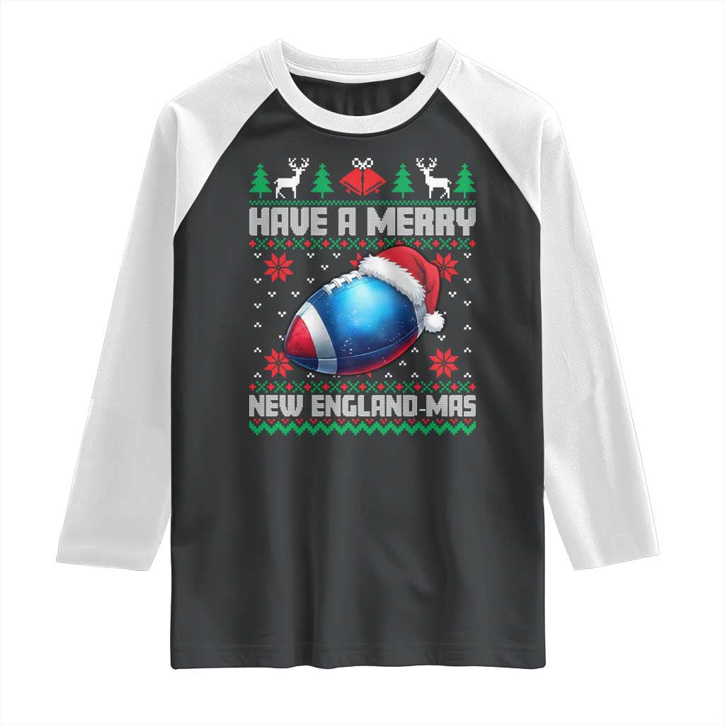 Have A Merry NE Mas Raglan Shirt Funny Football Fan Ugly Christmas Gift TS12 Black White Print Your Wear