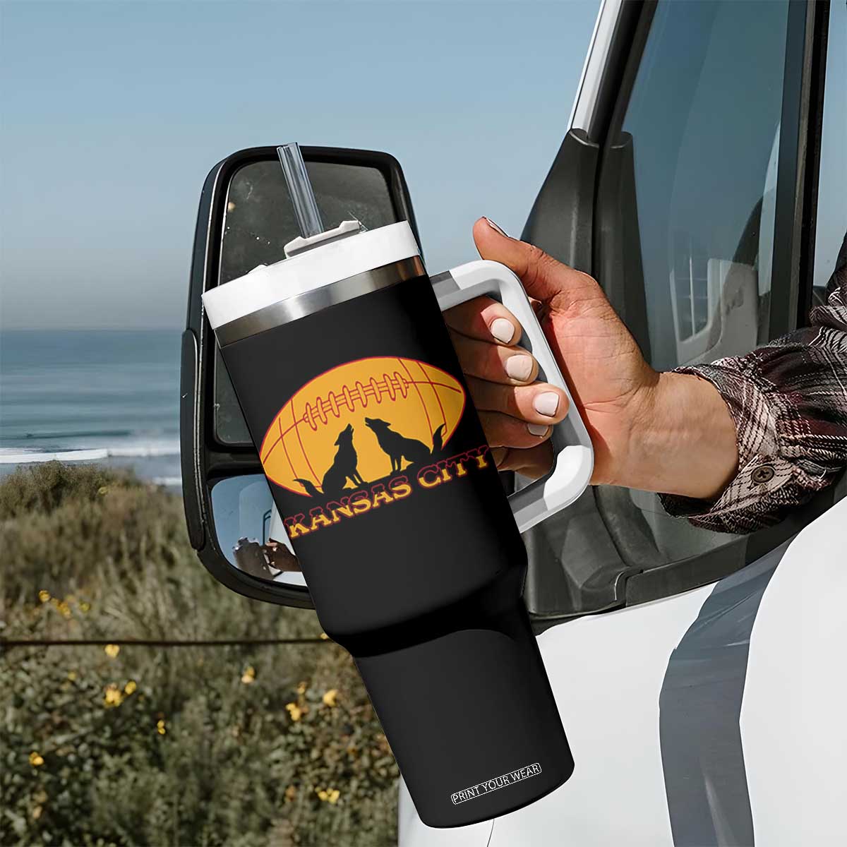 Football Lover Gift Tumbler With Handle Midwest Wolf Spirit TS12 Print Your Wear
