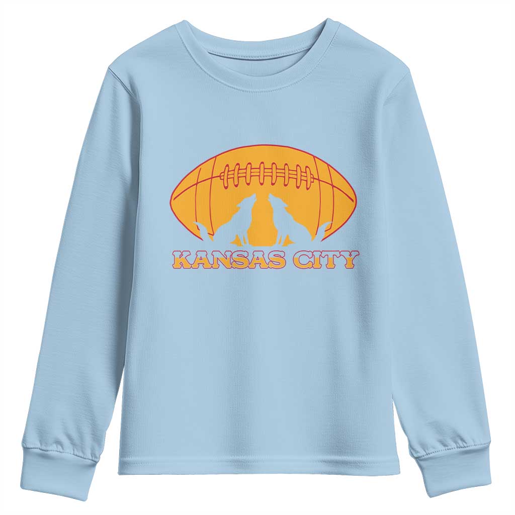 Football Lover Gift Youth Sweatshirt Midwest Wolf Spirit TS12 Light Blue Print Your Wear
