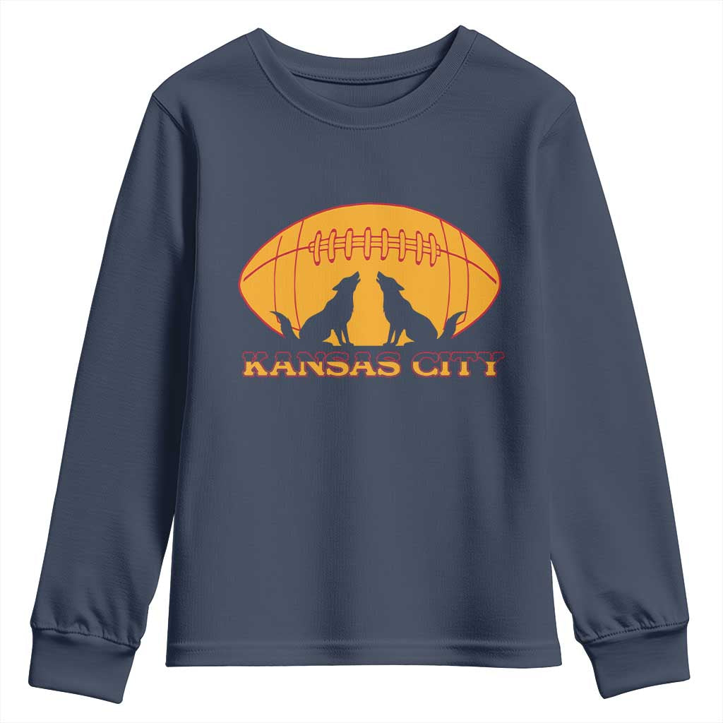 Football Lover Gift Youth Sweatshirt Midwest Wolf Spirit TS12 Navy Print Your Wear