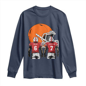 Funny American Football Long Sleeve Shirt Six Seven Meme TS12 Navy Print Your Wear