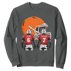 Funny American Football Sweatshirt Six Seven Meme TS12 Dark Heather Print Your Wear
