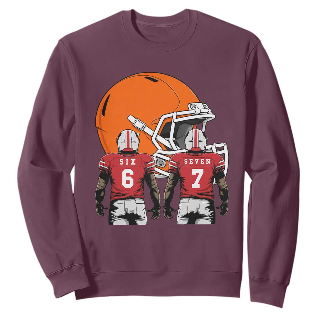 Funny American Football Sweatshirt Six Seven Meme TS12 Maroon Print Your Wear