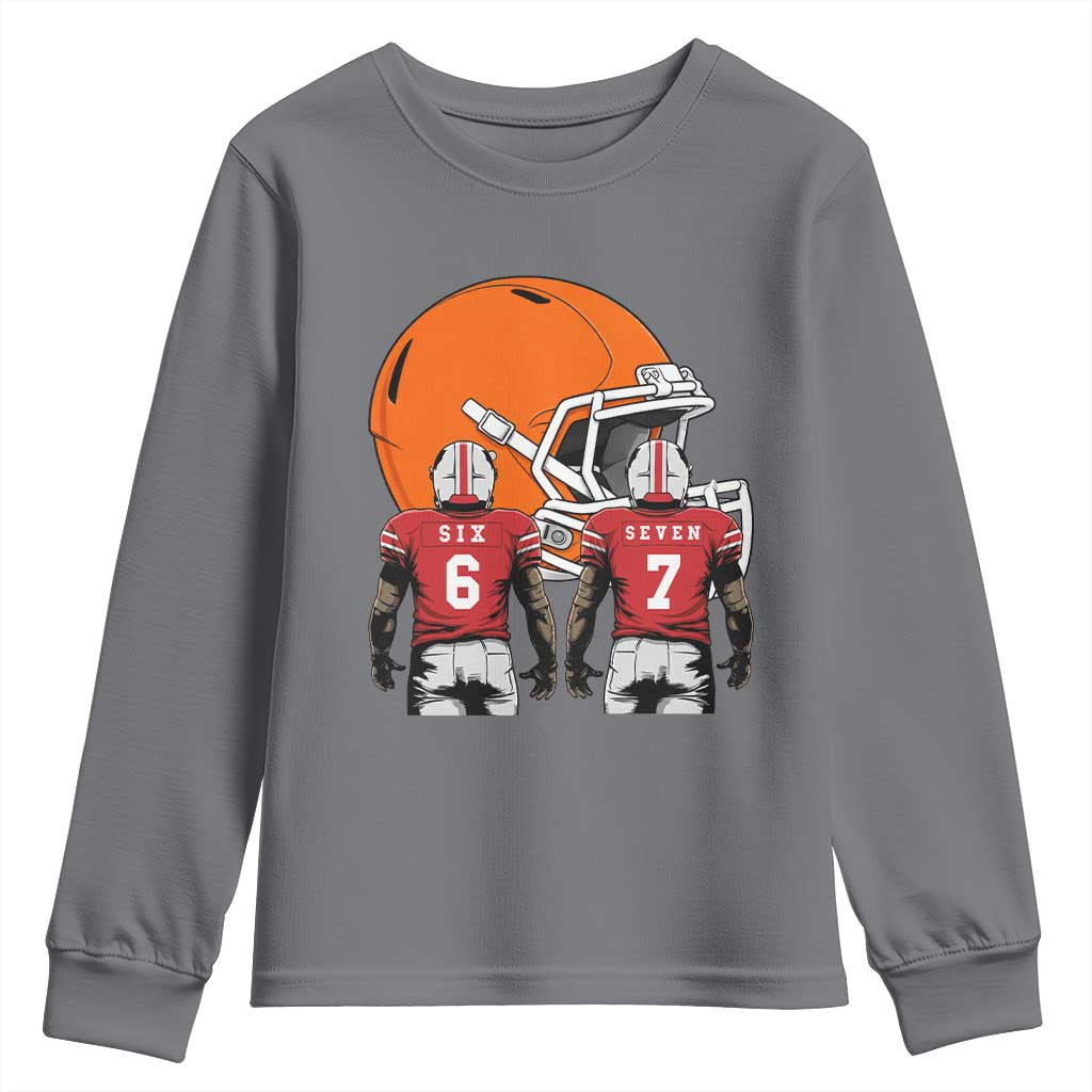 Funny American Football Youth Sweatshirt Six Seven Meme TS12 Charcoal Print Your Wear