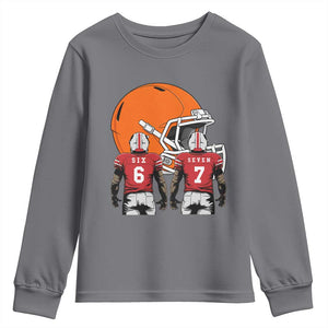 Funny American Football Youth Sweatshirt Six Seven Meme TS12 Charcoal Print Your Wear