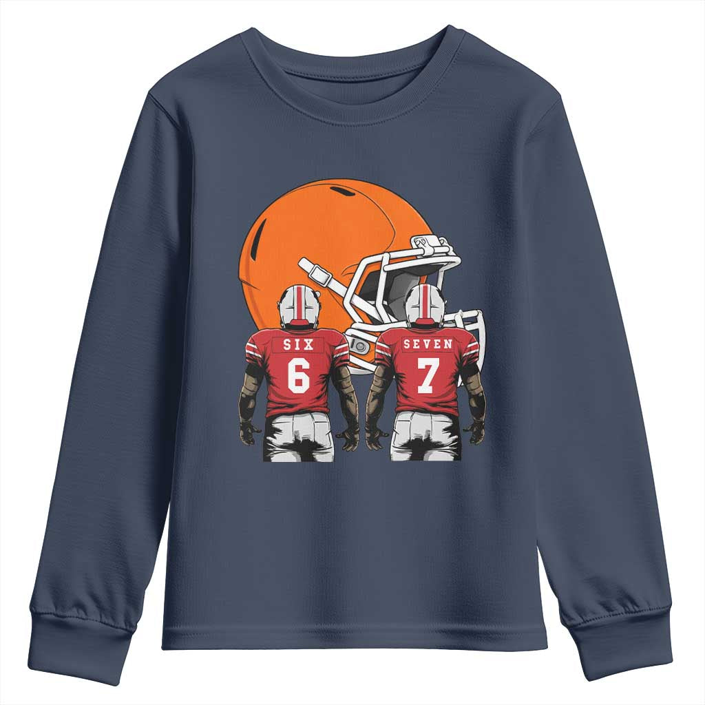 Funny American Football Youth Sweatshirt Six Seven Meme TS12 Navy Print Your Wear