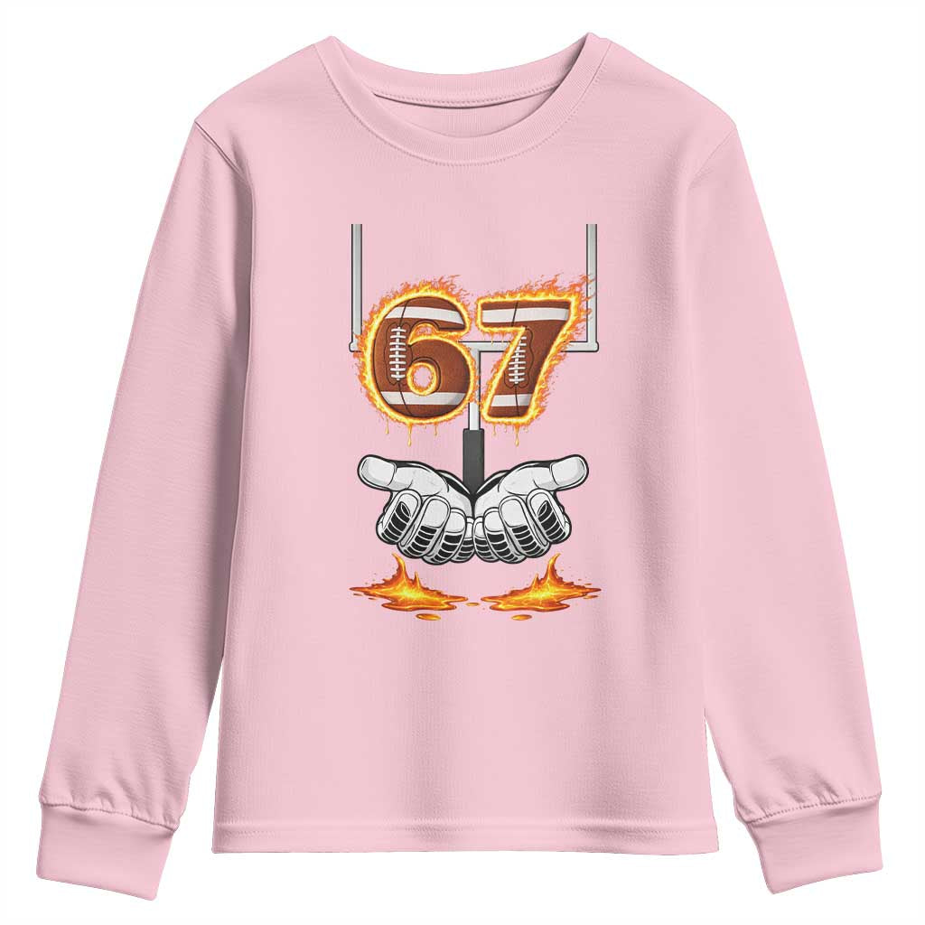 American Football Six Seven Meme Youth Sweatshirt Fire Flame Drip TS12 Light Pink Print Your Wear