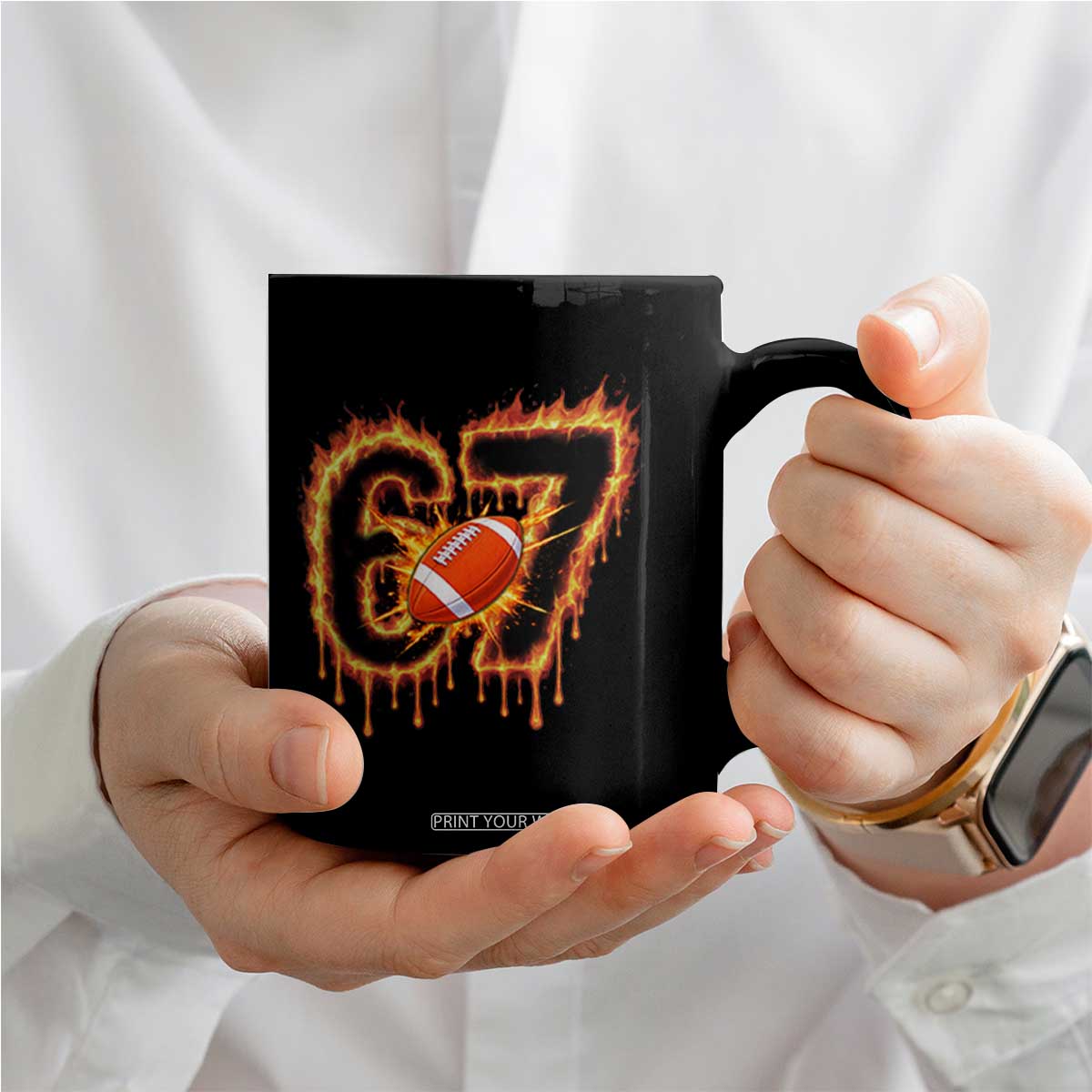 Funny American Football Six Seven Coffee Mug Fire Drip 67 Meme TS12 Print Your Wear