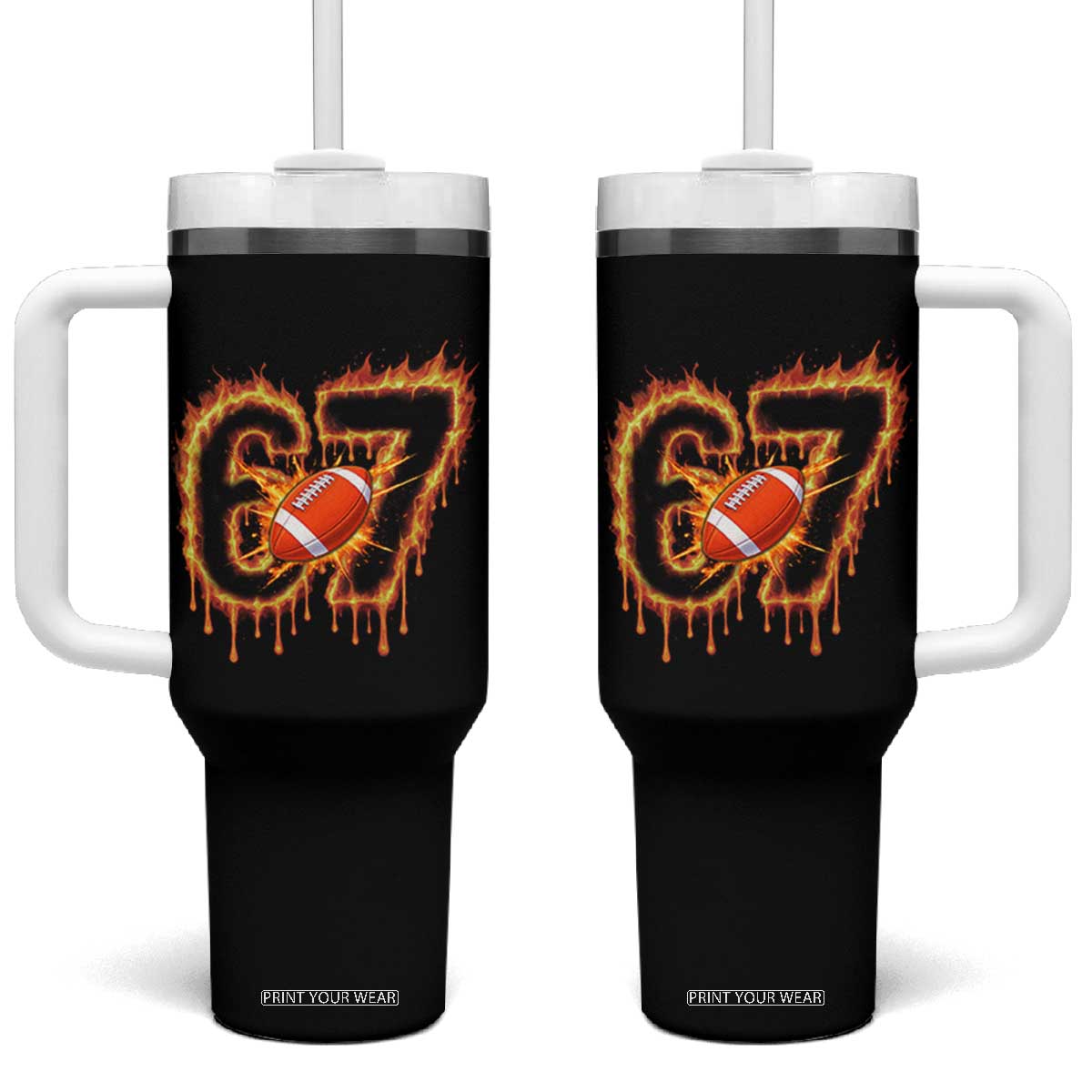 Funny American Football Six Seven Tumbler With Handle Fire Drip 67 Meme TS12 One Size: 40 oz Black Print Your Wear