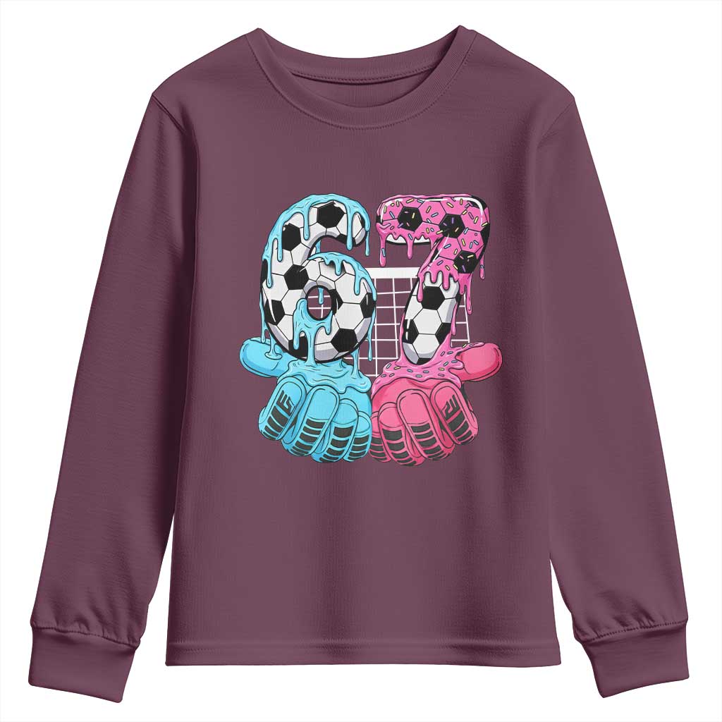 Drip Soccer Six Seven Meme Youth Sweatshirt Funny Gen Alpha Slang TS12 Maroon Print Your Wear