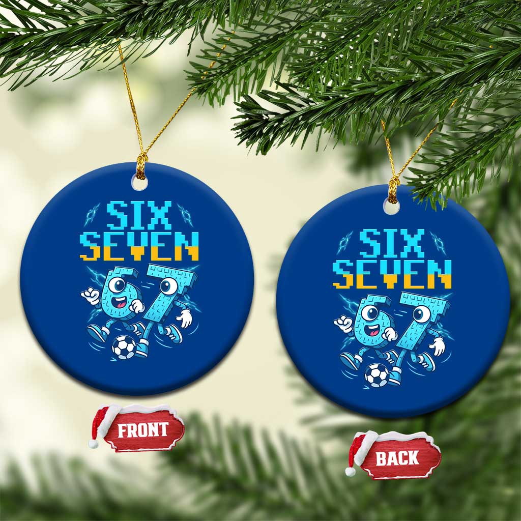 Funny Six Seven Pixel Playing Soccer Ceramic Ornament Gen Z Alpha Gift TS12 1pc Blue Print Your Wear
