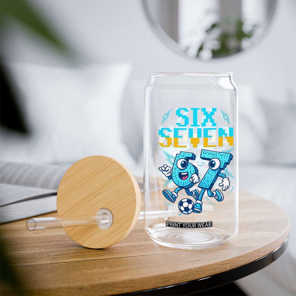 Funny Six Seven Pixel Playing Soccer Glass Can Gen Z Alpha Gift TS12 Print Your Wear