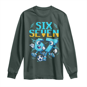 Funny Six Seven Pixel Playing Soccer Long Sleeve Shirt Gen Z Alpha Gift TS12 Dark Forest Green Print Your Wear