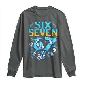 Funny Six Seven Pixel Playing Soccer Long Sleeve Shirt Gen Z Alpha Gift TS12 Dark Heather Print Your Wear