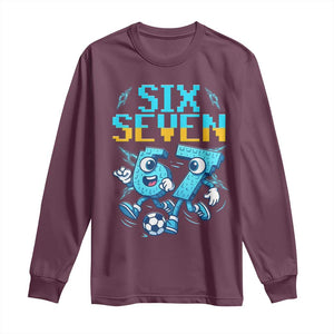 Funny Six Seven Pixel Playing Soccer Long Sleeve Shirt Gen Z Alpha Gift TS12 Maroon Print Your Wear