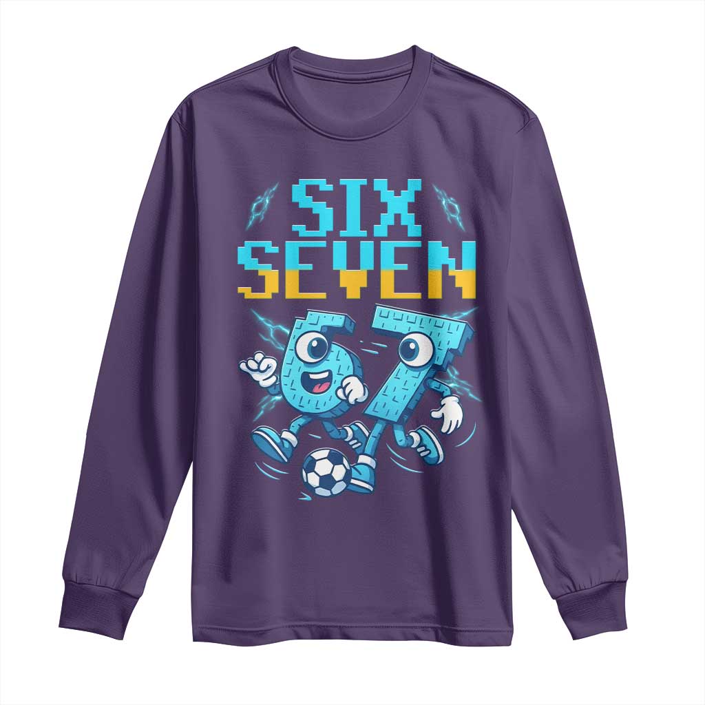 Funny Six Seven Pixel Playing Soccer Long Sleeve Shirt Gen Z Alpha Gift TS12 Purple Print Your Wear