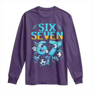 Funny Six Seven Pixel Playing Soccer Long Sleeve Shirt Gen Z Alpha Gift TS12 Purple Print Your Wear