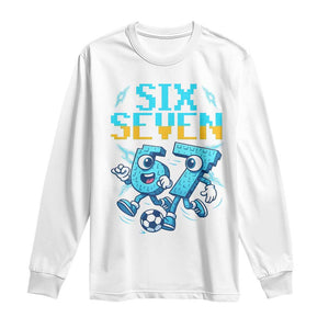 Funny Six Seven Pixel Playing Soccer Long Sleeve Shirt Gen Z Alpha Gift TS12 White Print Your Wear