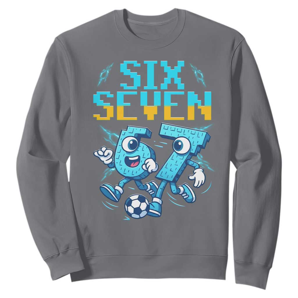Funny Six Seven Pixel Playing Soccer Sweatshirt Gen Z Alpha Gift TS12 Charcoal Print Your Wear