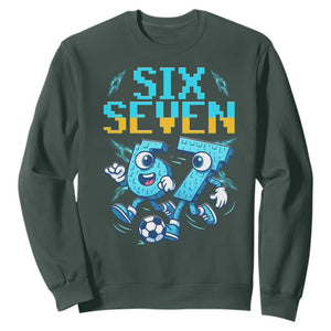 Funny Six Seven Pixel Playing Soccer Sweatshirt Gen Z Alpha Gift TS12 Dark Forest Green Print Your Wear