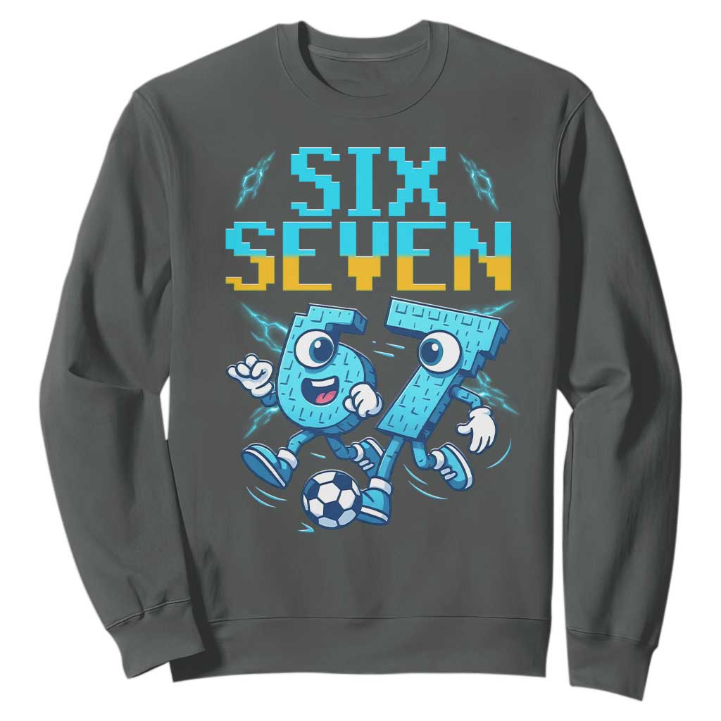 Funny Six Seven Pixel Playing Soccer Sweatshirt Gen Z Alpha Gift TS12 Dark Heather Print Your Wear