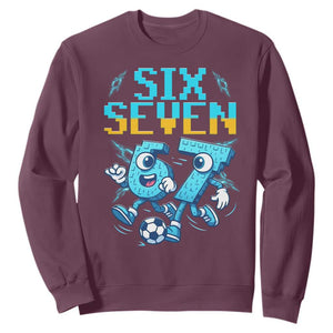 Funny Six Seven Pixel Playing Soccer Sweatshirt Gen Z Alpha Gift TS12 Maroon Print Your Wear