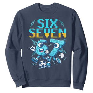 Funny Six Seven Pixel Playing Soccer Sweatshirt Gen Z Alpha Gift TS12 Navy Print Your Wear
