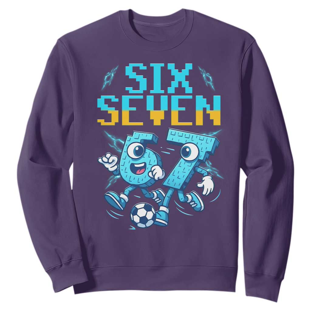 Funny Six Seven Pixel Playing Soccer Sweatshirt Gen Z Alpha Gift TS12 Purple Print Your Wear