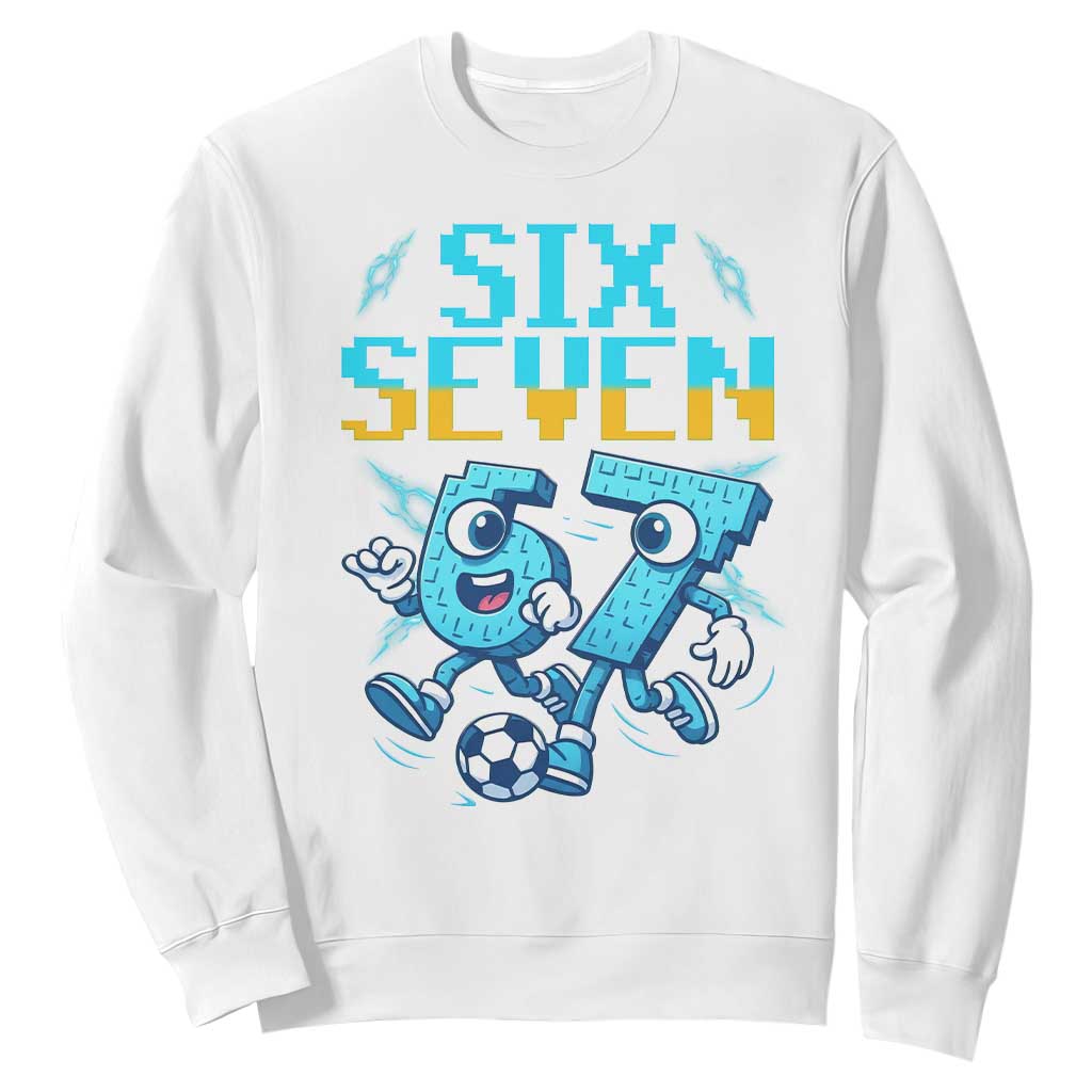 Funny Six Seven Pixel Playing Soccer Sweatshirt Gen Z Alpha Gift TS12 White Print Your Wear