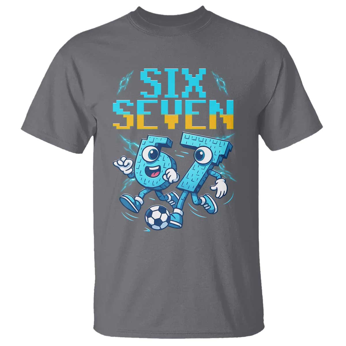 Funny Six Seven Pixel Playing Soccer T Shirt Gen Z Alpha Gift TS12 Charcoal Print Your Wear