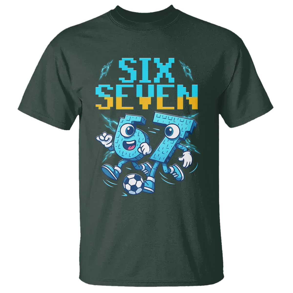 Funny Six Seven Pixel Playing Soccer T Shirt Gen Z Alpha Gift TS12 Dark Forest Green Print Your Wear
