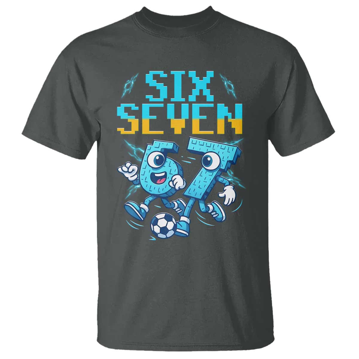 Funny Six Seven Pixel Playing Soccer T Shirt Gen Z Alpha Gift TS12 Dark Heather Print Your Wear