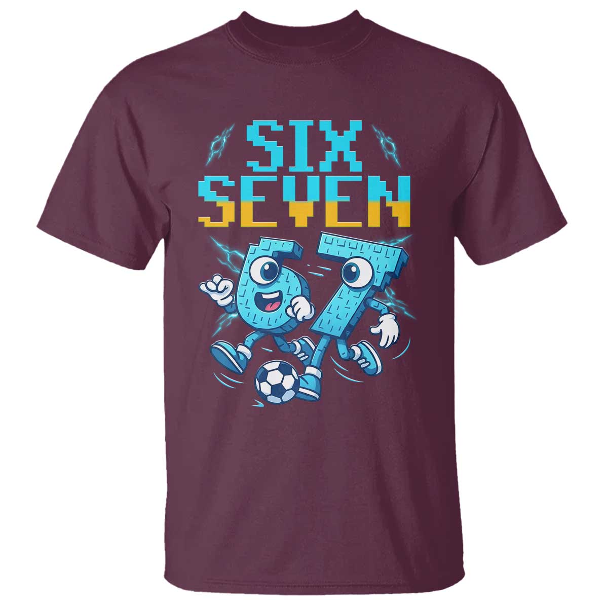 Funny Six Seven Pixel Playing Soccer T Shirt Gen Z Alpha Gift TS12 Maroon Print Your Wear