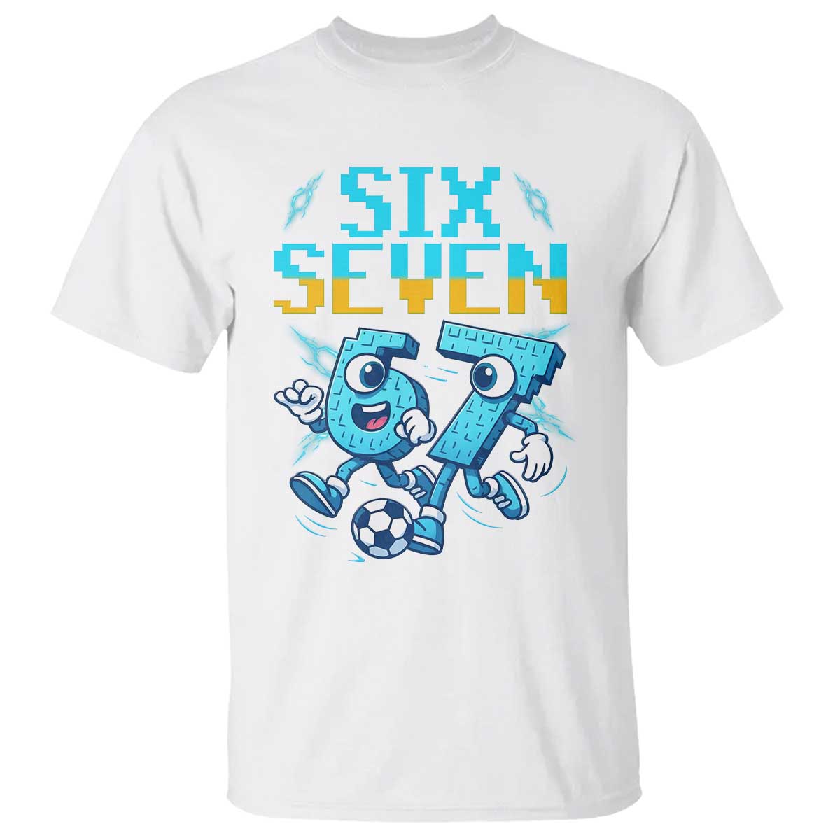 Funny Six Seven Pixel Playing Soccer T Shirt Gen Z Alpha Gift TS12 White Print Your Wear