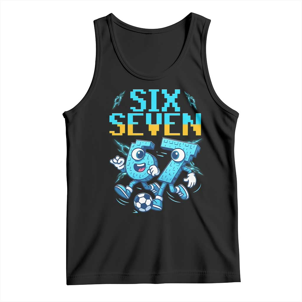 Funny Six Seven Pixel Playing Soccer Tank Top Gen Z Alpha Gift TS12 Black Print Your Wear
