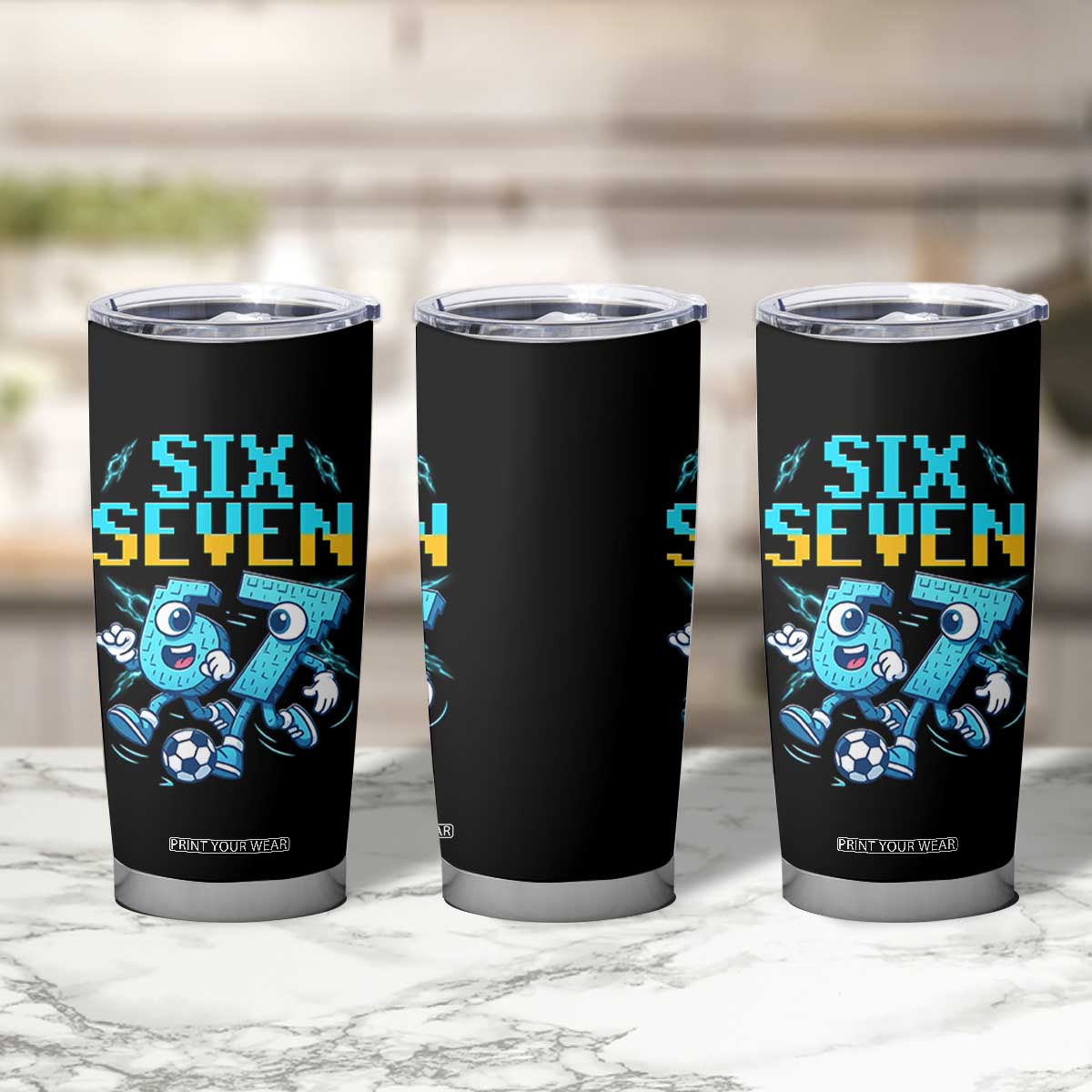 Funny Six Seven Pixel Playing Soccer Tumbler Cup Gen Z Alpha Gift TS12 Print Your Wear