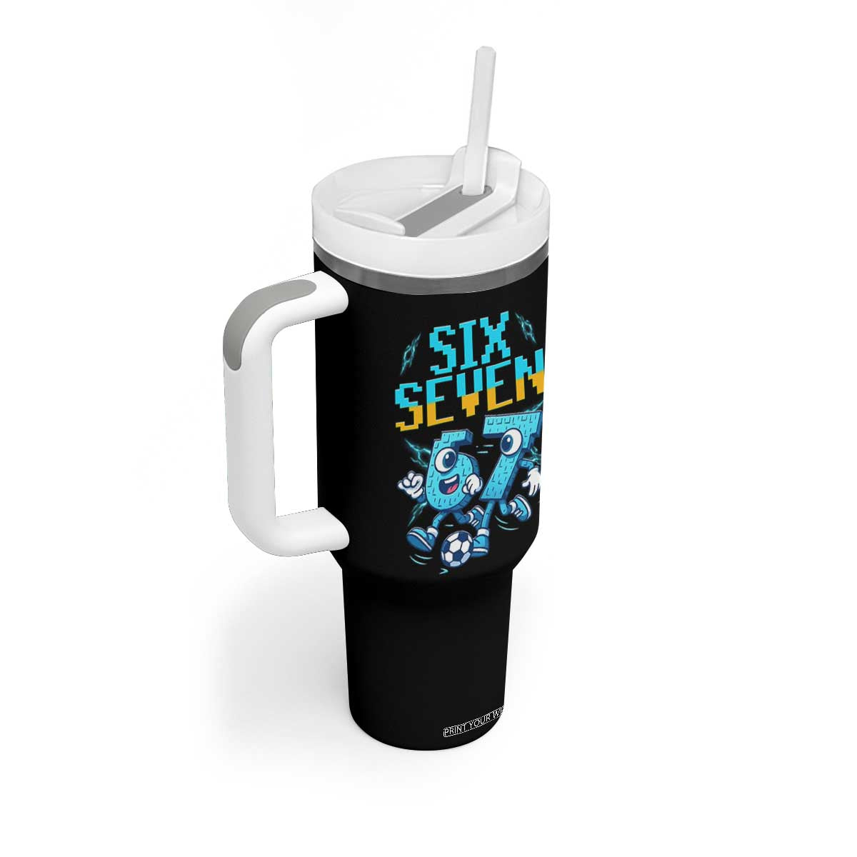 Funny Six Seven Pixel Playing Soccer Tumbler With Handle Gen Z Alpha Gift TS12 Print Your Wear